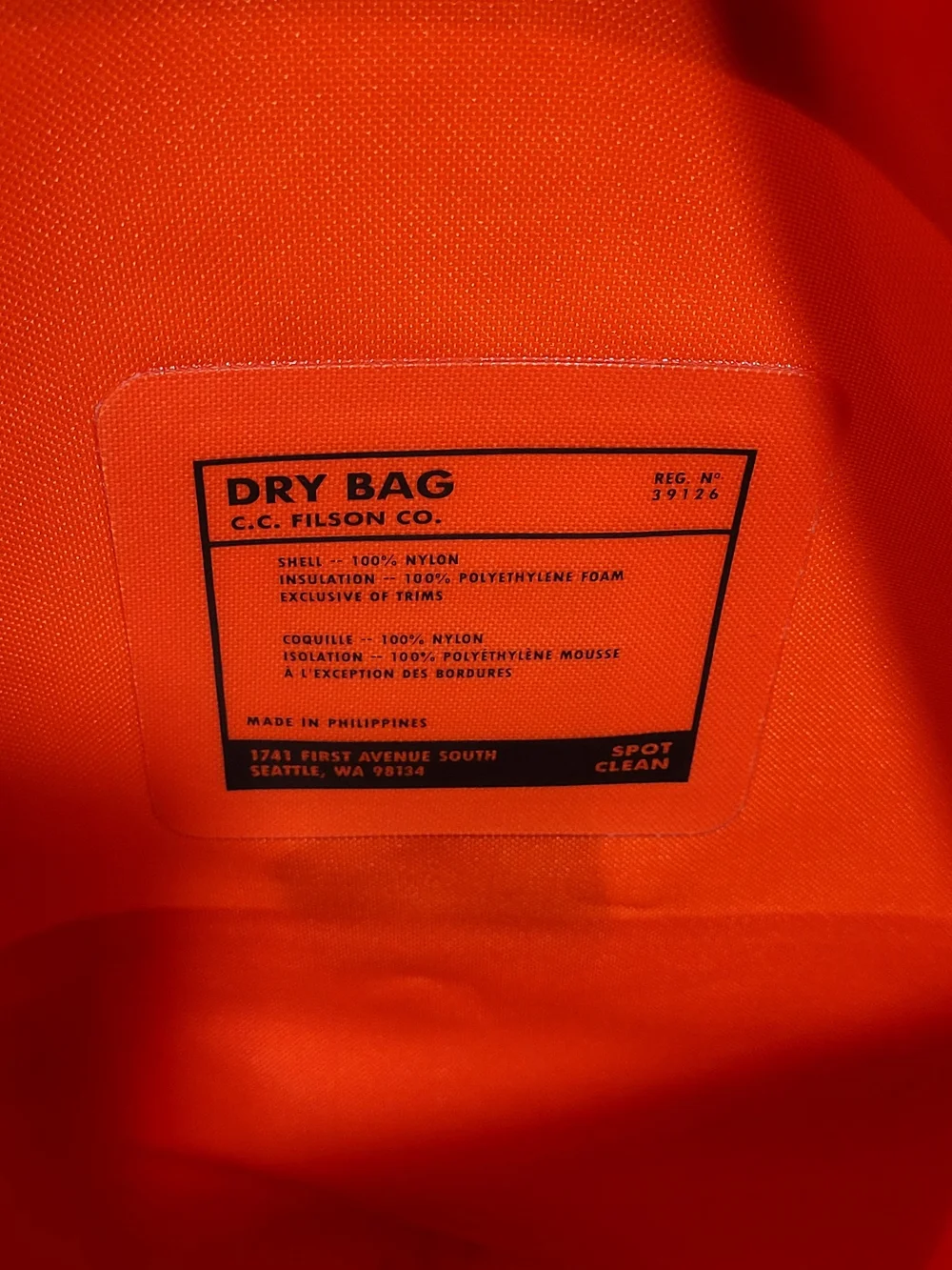Filson 28L Dry Backpack Flame Orange - MINT Condition